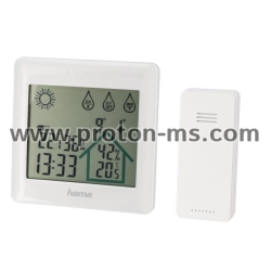 Electronic Weather Station HAMA &quot;EWS-Trio&quot; 136293, BlackDCF radio clock which automatically adjusts to the world's most accurate clock  Four-part set, comprising a base station and three radio outdoor sensors for displaying the time, weekday, date, temper