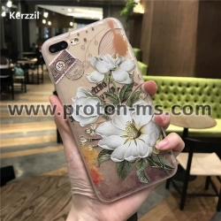 iPhone 7 Plus 3D Relief Peach Lace Roses Flowers Phone Case