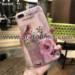 iPhone 7 Plus 3D Relief Peach Lace Roses Flowers Phone Case