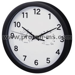 Hama &quot;Pure Plus&quot; Wall Clock, &amp;Oslash; 25 cm, with Thermometer / Hygrometer, Quiet, black