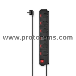 Hama Power Strip, 6-Way, Overvoltage Protection Switch, 90°, Indiv. Switchable, 1.4 m, blk