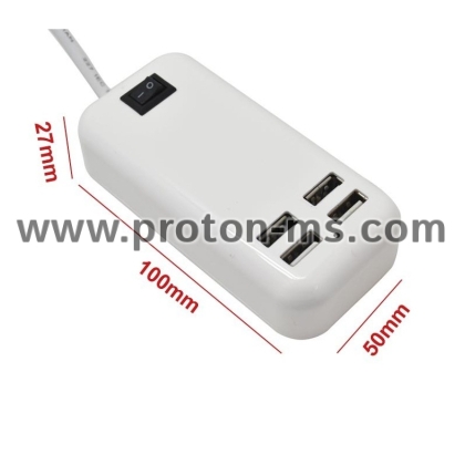 USB Зарядно / 4 порта / 220V, 3A, 15W