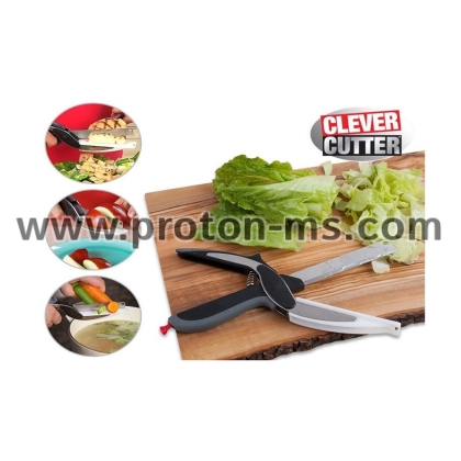 Кухненска ножица за зеленчуци и месо с дъска за рязане Clever Cutter, Мултифункционална Кухненска Ножица Smart Cutter 