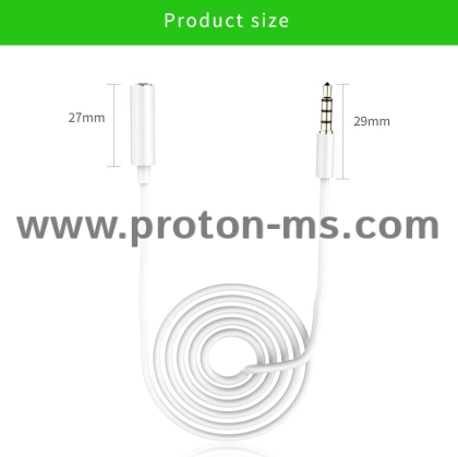 Кабел 3.5мм мъжки жак към 3.5мм женски жак, 1 м., 3.5 mm 4-pole Audio Extension Cable Male To Female Jack Aux Stereo Microphone Headphone Connector For Car Tablet Speaker 1m