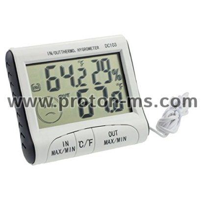 Дигитален термометър с хигрометър за външна и вътрешна температура DC103