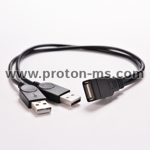 USB 2.0 Сплитер с Кабел - женско USB А към 2 броя мъжки USB порта 