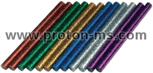 Силиконови пръчки с брокат за пистолет за топло лепене, ∅ 7.4 x 100 mm - 12 броя, цветни