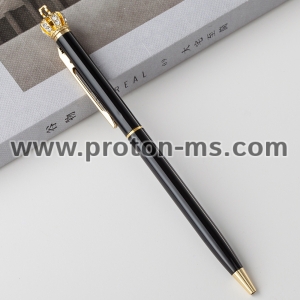 Луксозен, Метален Химикал с Корона, Creative 1.0 mm Cute Kawaii Diamond Pen Golden Crown Ballpoint 