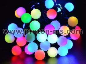 40 LED Лампи, мат, 7 м, цветни, Светеща коледна украса тип въже с топки, 220V