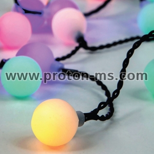 40 LED Лампи, мат, 7 м, цветни, Светеща коледна украса тип въже с топки, 220V