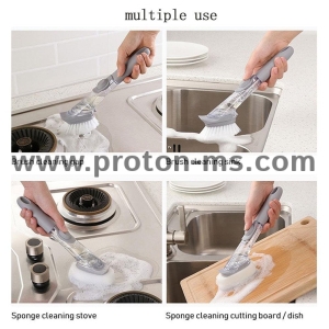 Многофункционална Четка за миене на съдове с дозатор за препарат и 3 резервни четки гъбички