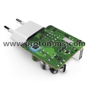 Зарядно 220V HAMA GaN, USB-C Power Delivery (PD) + USB-A, 42W, Бял