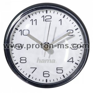 Часовник за баня Hama Mini, Ø7 cm, за стена, вендузи, Черен