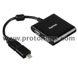 4-портов хъб USB 3.1 HAMA12325, USB-C адаптер, 4 x USB-A, bus-powered, Черен