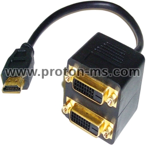 Преходник DeTech HDMI към 2 F DVI 24+1, Черен