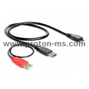 КАБЕЛ DELOCK Y-CABLE, USB-A МЪЖКО - USB 3.0 MICRO-B МЪЖКО, (USB 3.0), USB-A(POWER), 5 GBIT/S, ЧЕРЕН