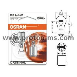 Халогенни крушки Osram P21/4W, 12V, 4W, BAZ15d, 2бр. в комплект
