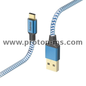 КАБЕЛ HAMA REFLECTIVE, USB-C МЪЖКО - USB-A МЪЖКО, 480 MBPS, 1.5 М., СИН
