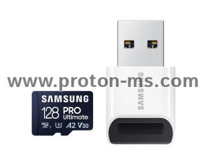 Memory card Samsung PRO Ultimate microSD Card (2023), 128GB, Adapter, USB reader