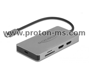 Delock USB-C - Dual HDMI, USB 3.2, SD, LAN, PD3.0 Grey