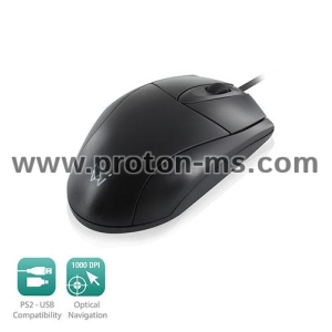 Ewent Mouse, USB and PS2, 1000 dpi, Black