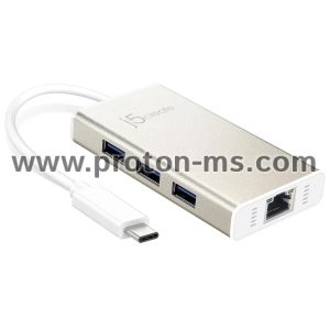 Хъб 3-портов J5create JCH471, USB-C 3.1, USB-A 3.0, Gigabit Ethernet