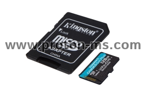 Memory card Kingston Canvas Go! Plus microSDXC 128GB, UHS-I, Class 10, U3, V30, A2, Adapter