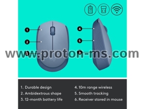 Безжична оптична мишка LOGITECH M171, USB, Син/Сив