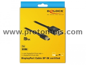 Кабел Delock Mini DisplayPort мъжко - DisplayPort мъжко, 2.0м, 8K 60 Hz, Черен