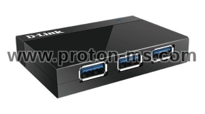 USB хъб D-Link DUB-1340/E, Със захранване, USB 3.0, Черен