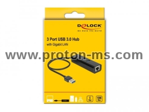 Delock USB 3.0 Hub 3 Port + 1 Port Gigabit LAN 10/100/1000 Mbps