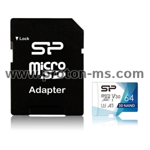 Карта памет Silicon Power Superior Pro, 64GB, microSDXC, Class 10, SD Adapter