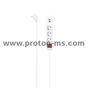 Hama Power Strip, 3-Way, USB-A 17 W, Switch, 1.4 m, white