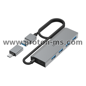 Hama USB Hub, 4 Ports, USB 3.2 Gen 1, 5 Gbit/s, incl. USB-C Adapter and PSU