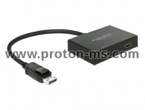 Сплитер DeLock, DisplayPort 1.2 мъжко - 2 x HDMI женско, Черен