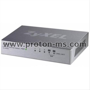 Суич 5-портов ZyXEL GS-1200-5HPV2, Web Managed, Gigabit, PoE