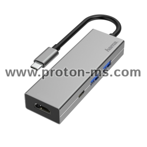 Hama USB-C Hub, Multiport, 4 Ports, 2 x USB-A, USB-C, HDMI, Silver