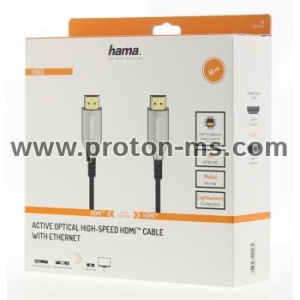 Оптичен активен кабел HAMA Optical, HDMI мъжко - HDMI мъжко, Ethernet, 4K, 10м, Позл.конектори, Черен