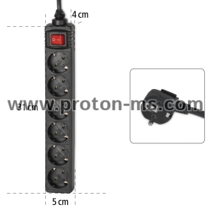 Distribution Panel HAMA 30394, 6-Way with Switch 1.4m, Black