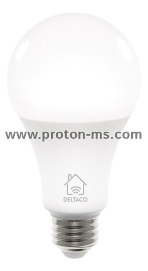 DELTACO SMART HOME LED light, E27, WiFI 2.4GHz, 9W, 810lm, dimmable, 2700K-6500K, 220-240V, white