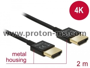Кабел Delock  HDMI-A мъжко - HDMI-A мъжко,18 Gbit/s, 4K, 2 м, Черен