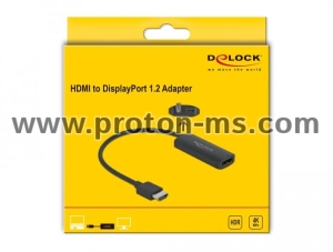 Адаптер Delock 63206, HDMI-A мъжко - DisplayPort женско, 4K 60 Hz, Черен