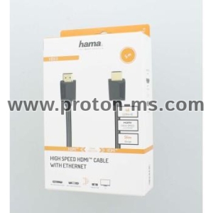 Кабел HAMA High-Speed, HDMI мъжко - HDMI мъжко, 4K, 18GB/s, Ethernet, 5 м, Позл. конектори, Черен