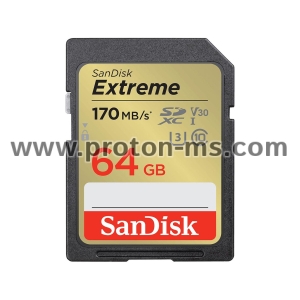Memory card  SANDISK Extreme SDXC, 64GB, UHS-1,Class 10, U3, V30, 80 MB/s