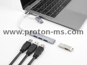 Delock 4 Port Slim USB Hub with USB-C or USB-A to 3 x USB-A 2.0 female + 1 x USB-A 5 Gbps female