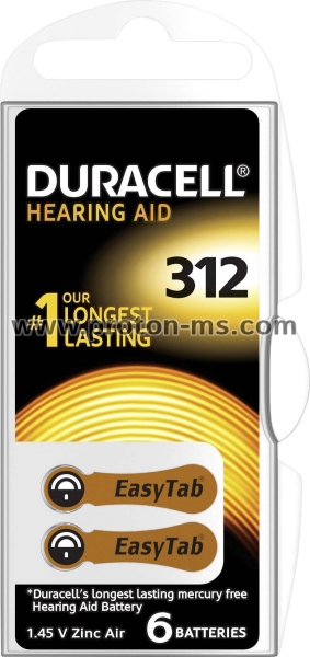 Zink Air battery DURACELL ZA312 1pc button for Hearing aids