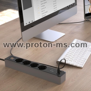 Hama Power Strip, 4-Way, USB-C/A 65 W, PD, Switch, 1.4 m, black/grey
