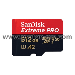 Memory card SANDISK Extreme PRO microSDXC, 512GB, Class 10 U3, A2, V30, 140 MB/s with SD adapter