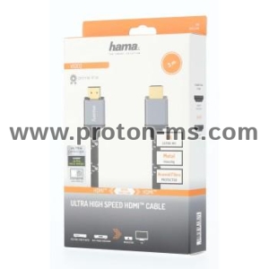 Кабел HAMA Ultra HD, HDMI мъжко - HDMI мъжко, 8K, 48GB/s,метал, 3 м, Позл. конектори, Ethernet, Черен