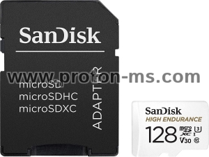 Memory card SANDISK High Endurance micro SDXC UHD, SD Adapter, 128GB, Class 10